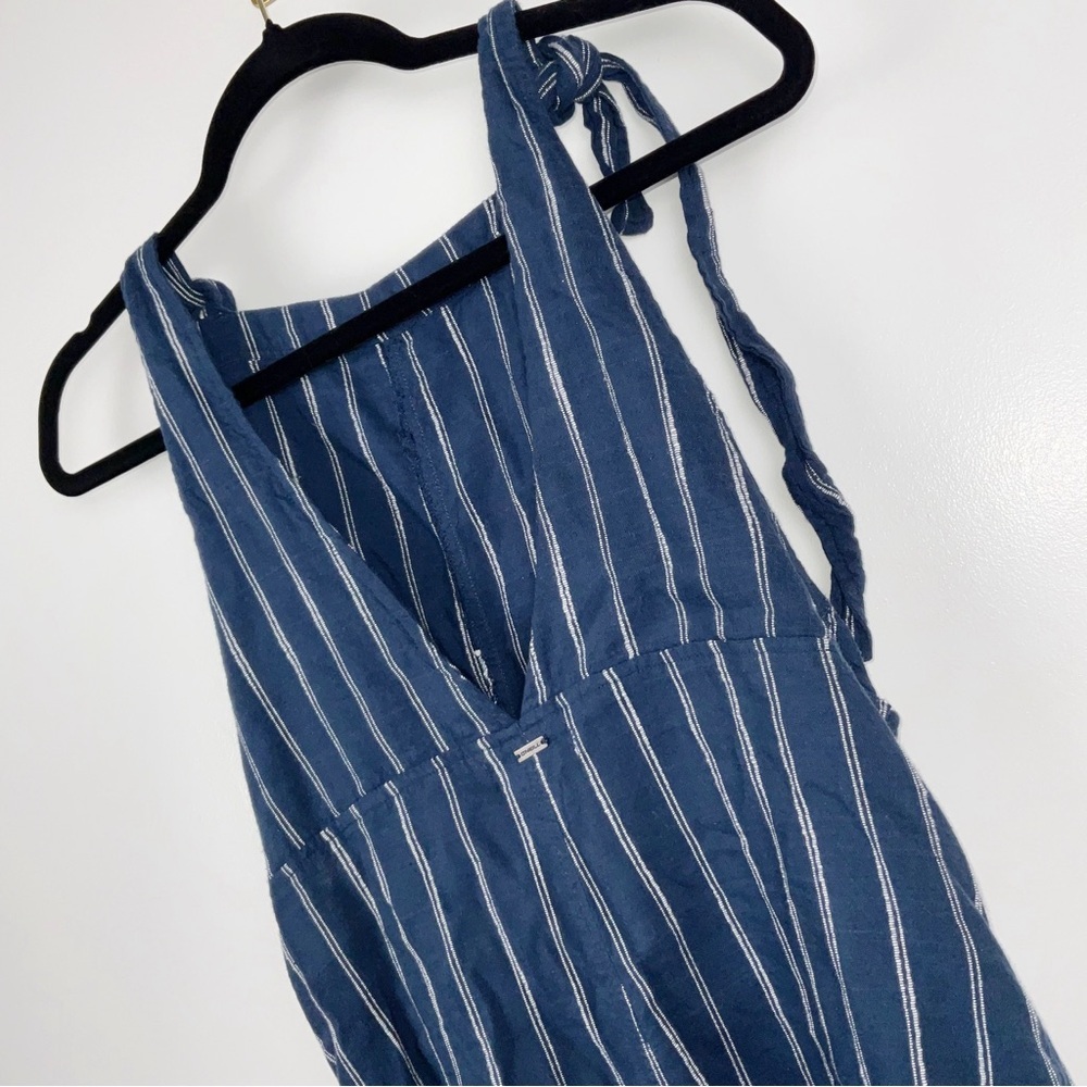 O’Neill Blue & White Stripe Woven Romper Overalls w/ Pockets | Size L - Picture 3 of 10